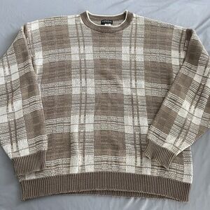 Vintage Fenzia Sweater Mens Large Plaid Grandpa Cosby 90s Knit Pullover USA Made
